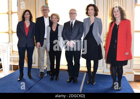 Frederique Bredin, Thierry Fremaux, la Ministre de la Culture Audrey Azoulay assiste a la reception en l'honneur des Films francais selectionnes au 70eme Festival de Cannes au Ministere de la Culture et de la Communication a Paris, France, le 04 Mai 2017. Foto von Aurore Marechal/ABACAPRESS.COM Stockfoto