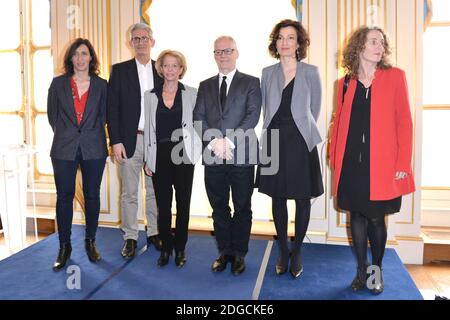 Frederique Bredin, Thierry Fremaux, la Ministre de la Culture Audrey Azoulay assiste a la reception en l'honneur des Films francais selectionnes au 70eme Festival de Cannes au Ministere de la Culture et de la Communication a Paris, France, le 04 Mai 2017. Foto von Aurore Marechal/ABACAPRESS.COM Stockfoto