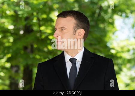 Der designierte Präsident Emmanuel Macron nimmt an einer Zeremonie anlässlich des Jahrestages der Abschaffung der Sklaverei am Mittwoch, dem 10. Mai 2017 in Paris Teil. Foto von POOL/Pierre Villard/ABACAPRESS.COM Stockfoto