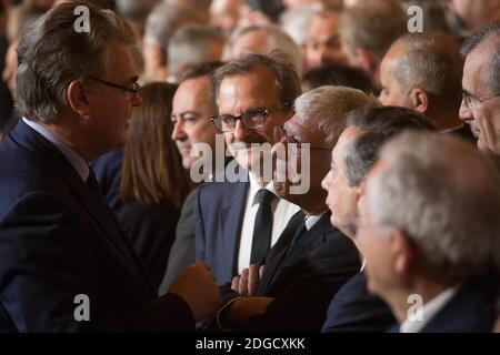 Jean Francois Carenco, Jean Paul Delevoye während der Einweihungsfeier des französischen Präsidenten Emmanuel Macron als französischer Präsident im Salle des Fetes des Präsidentenpalastes Elysee in Paris, Frankreich, am 14. Mai 2017. Foto von Hamilton/Pool/ABACAPRESS.COM Stockfoto