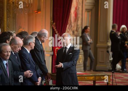 Laurent Fabius während der Einweihungsfeier des französischen Präsidenten Emmanuel Macron als französischen Präsidenten im Salle des Fetes des Präsidentenpalastes Elysee in Paris, Frankreich, am 14. Mai 2017. Foto von Hamilton/Pool/ABACAPRESS.COM Stockfoto