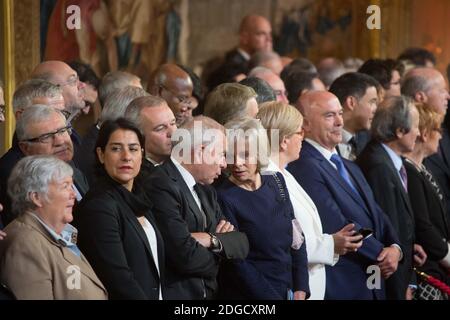 Francois Patriat, Elisabeth Guigou, während der Eröffnungszeremonie des französischen Präsidenten Emmanuel Macron als französischer Präsident im Salle des Fetes des Präsidentenpalastes Elysee in Paris, Frankreich, am 14. Mai 2017. Foto von Hamilton/Pool/ABACAPRESS.COM Stockfoto