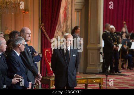 Laurent Fabius während der Einweihungsfeier des französischen Präsidenten Emmanuel Macron als französischen Präsidenten im Salle des Fetes des Präsidentenpalastes Elysee in Paris, Frankreich, am 14. Mai 2017. Foto von Hamilton/Pool/ABACAPRESS.COM Stockfoto