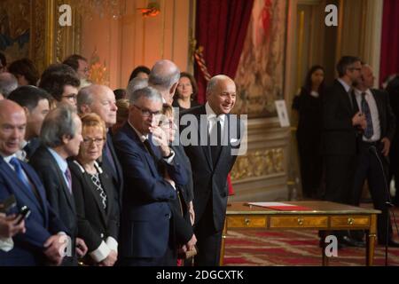 Laurent Fabius während der Einweihungsfeier des französischen Präsidenten Emmanuel Macron als französischen Präsidenten im Salle des Fetes des Präsidentenpalastes Elysee in Paris, Frankreich, am 14. Mai 2017. Foto von Hamilton/Pool/ABACAPRESS.COM Stockfoto