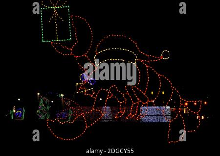 Weihnachtslichter zeigen einen Langusten oder Hummer während einer Feiertagsfeier im Jones Park am 5. Dezember 2020 in Gulfport, Mississippi. Stockfoto