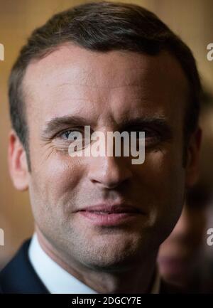 Der französische Präsident Emmanuel Macron bei einer offiziellen Zeremonie im Pariser Rathaus nach seiner offiziellen Amtseinführung als französischer Präsident am 14. Mai 2017 in Paris. Foto von Eliot Blondt/ABACAPRESS.COM Stockfoto