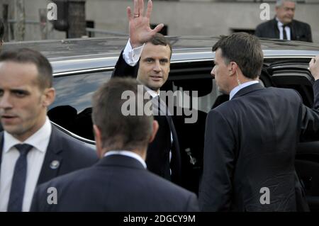 Der neue Präsident Emmanuel Macron kommt nach seiner offiziellen Amtseinführung als französischer Präsident am 14. Mai 2017 in Paris zu einer offiziellen Zeremonie im Rathaus. Foto von Alain Apaydin/ABACAPRESS.COM Stockfoto