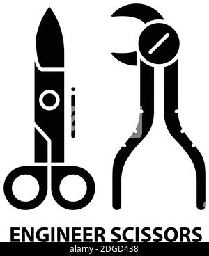 Ingenieur Schere Symbol, schwarzes Vektor-Zeichen mit editierbaren Striche, Konzept Illustration Stock Vektor