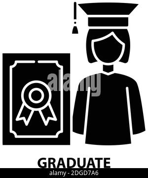 Graduate-Symbol, schwarzes Vektorzeichen mit bearbeitbaren Konturen, Konzeptdarstellung Stock Vektor