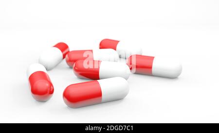 Kapseln isoliert auf weißem Hintergrund . Medizinische Pille Symbol Closeup Isolate , drei Dimensionen Stockfoto