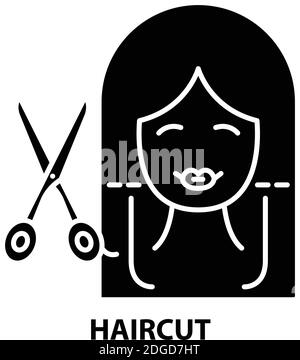 Haarschnitt-Symbol, schwarzes Vektorzeichen mit editierbaren Konturen, Konzeptdarstellung Stock Vektor