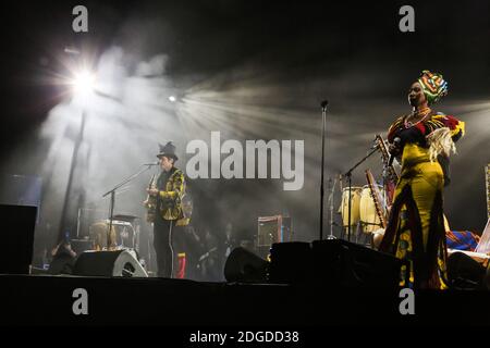 Der Singer/Songwriter Matthieu Chedid, -M- und Fatoumata Diawara treten während der 70. Jährlichen Filmfestspiele von Cannes am 21. Mai 2017 in Cannes auf. Foto von David Boyer/ABACAPRESS.COM Stockfoto