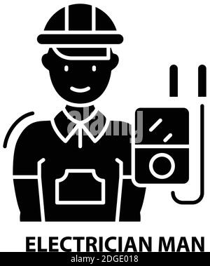 Elektriker Mann-Symbol, schwarzes Vektorzeichen mit editierbaren Striche, Konzeptdarstellung Stock Vektor