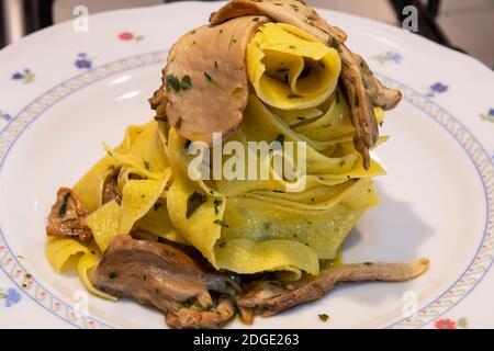 Pappardelle mit Steinpilzen Stockfoto