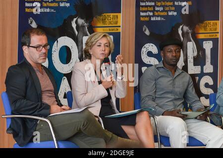 Luc Barruet, Valerie Pecresse, Mc Solaar lors de la Conference de Presse du 19eme Festival Solidays, Paris, France, le 8 juin 2017. Foto Vincent Gramain/ABACAPRESS.COM Stockfoto