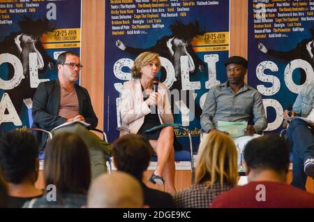 Luc Barruet, Valerie Pecresse, Mc Solaar lors de la Conference de Presse du 19eme Festival Solidays, Paris, France, le 8 juin 2017. Foto Vincent Gramain/ABACAPRESS.COM Stockfoto