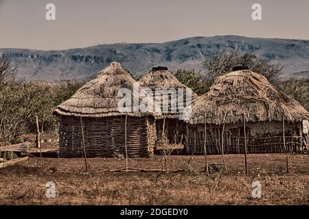 In lesotho Straße Dorf in der Nähe von Innenhof Stockfoto