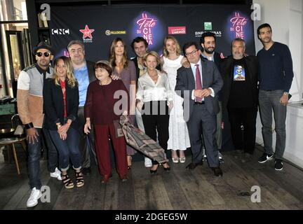 Luc Besson, Agnes Varda, JR, Tarek Boudali, Jonathan Cohen, Ludivine Sagnier, Alice Pol, Eric Lartigau, Deborah Francois. Posiert während eines Fotoalles für die Pressekonferenz zur 33. Ausgabe des Fete du Cinema (Cinema Festival) im Cite du Cinema in Saint-Denis, nördlich von Paris, Frankreich am 16. Juni, 2017. Vom 25. Bis 28. Juni 2017 findet die Fete du Cinema statt, eine Aktion zur Filmförderung mit reduzierten Kinokarten. Foto von Alain Apaydin/ABACAPRESS.COM Stockfoto