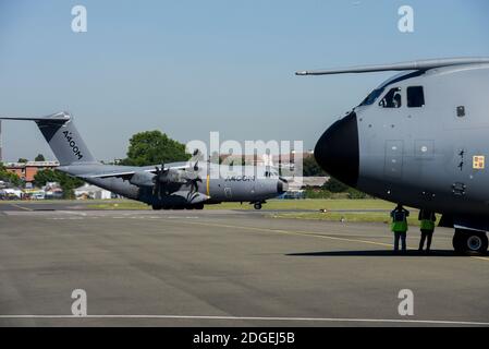 Präsentation en vol, avion Airbus A400M52eme Salon international de l'aeronautique et de l'espace. Visite du President de la Republique . Le Bourget, près de Paris, le 19 Juin 2017. Foto von Gilles Rolle/Pool/ABACAPRESS.COM Stockfoto