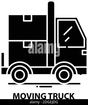 Fahrender LKW-Symbol, schwarzes Vektorzeichen mit editierbaren Striche, Konzeptdarstellung Stock Vektor