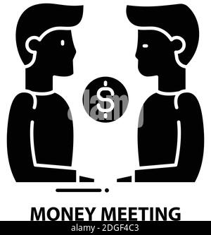 Geldmeeting-Symbol, schwarzes Vektorzeichen mit editierbaren Striche, Konzeptdarstellung Stock Vektor