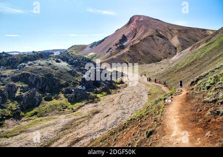 Schöne Berge von Landmannalaugar an einem wunderschönen Sommersonnentag Stockfoto