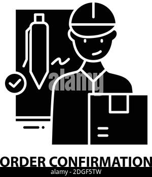 Auftragsbestätigungssymbol, schwarzes Vektorzeichen mit editierbaren Konturen, Konzeptdarstellung Stock Vektor