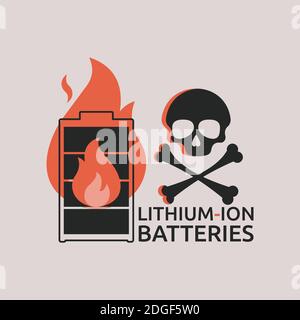 Warnschild Lithium-Ionen-Batterie. Flacher Style. Isoliert. Stock Vektor