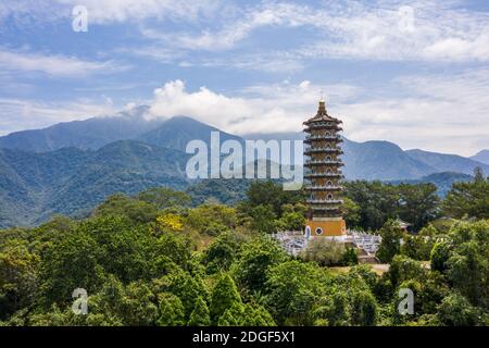 Luftaufnahme von CI en Pagode am Sun Moon Lake Stockfoto