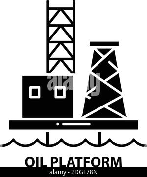 Ölplattform-Symbol, schwarzes Vektorzeichen mit bearbeitbaren Konturen, Konzeptdarstellung Stock Vektor