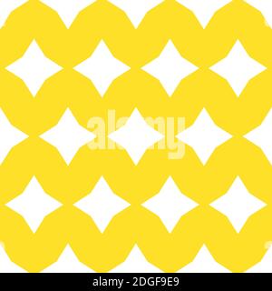 Niedliche leuchtend gelbe nahtlose Muster mit weißen niedlichen Stern geformten Elementen Stoff repetitive Illustration Design. Abstraktes, nahtloses geometrisches Muster. Stockfoto