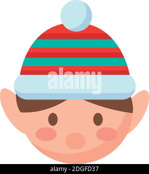Happy Merry weihnachten niedlich Elf Kopf flach Stil Symbol Vektor Illustrationsdesign Stock Vektor