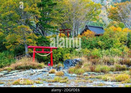 Blick auf das Gebäude in Tamagawa Onsen am Morgen Stockfoto