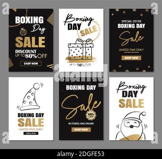 Boxing Day Verkauf Banner Design mit Gold Luxus Dekoration Vorlagen. Für Flyer, Anzeigen, Poster, Tags, Banner. Stock Vektor