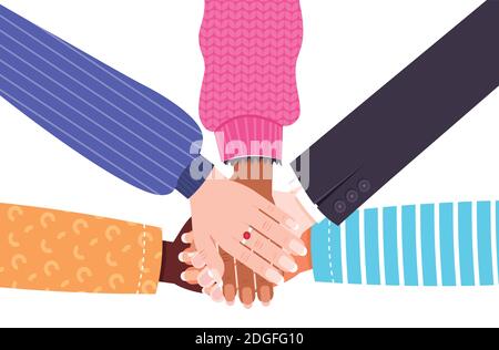 Die Hände der Mischung race Gruppe der Frauen, die zusammen weiblich Empowerment Bewegung Mädchen Macht Vereinigung von Feministinnen Konzept horizontalen Vektor Abbildung Stock Vektor