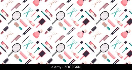 Set Friseur Werkzeuge und Zubehör Kollektion Beauty Salon Konzept nahtlos Horizontale Vektordarstellung des Musters Stock Vektor