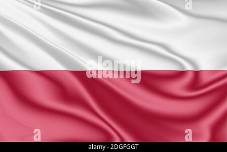 Flagge Polens flattert im Wind in 3D-Darstellung Stockfoto