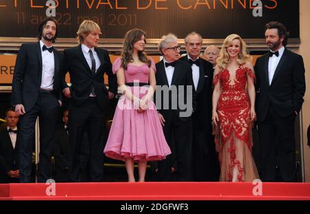 Adrian Brody, Owen Wilson, Woody Allen, Rachel Mcadams und Micheal Sheen kommen bei der Eröffnungsnacht des Filmfestivals in Cannes an Premiere von Midnight in Paris, Festival De Palais, Cannes. Stockfoto