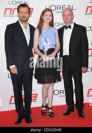 Bonnie Wright, David Barron und David Heyman bei den National Movie Awards 2011 in der Wembley Arena, London. Stockfoto