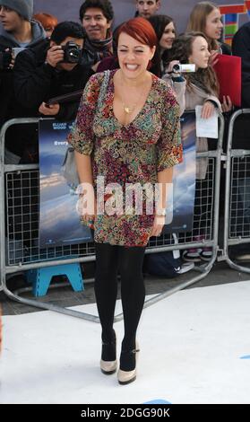 Sarah Cawood bei der UK Premiere von Happy Feet 2, Cineworld Haymarket, London. Stockfoto