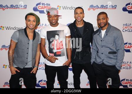 Aston Merrygold, Ortise Williams, Marvin Humes und Jonathan JB Gill von JLS beim Capital FM Jingle Bell Ball 2011, der O2 Arena, Greenwich, London. Stockfoto