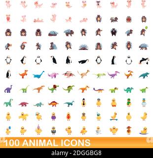 100 Tier Icons einstellen. Cartoon Abbildung: 100 Tier icons Vektor auf weißem Hintergrund einstellen Stock Vektor