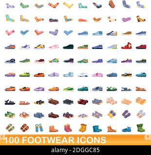 100 Schuhe Icons Set. Cartoon Illustration von 100 Schuhe Symbole Vektor-Set isoliert auf weißem Hintergrund Stock Vektor