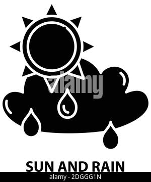 Sonne und Regen-Symbol, schwarzes Vektorzeichen mit editierbaren Striche, Konzeptdarstellung Stock Vektor