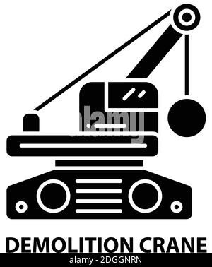 Abbruchkran-Symbol, schwarzes Vektorschild mit editierbaren Hüben, Konzeptdarstellung Stock Vektor