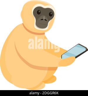 Gibbon mit Smartphone-Symbol. Cartoon von Gibbon mit Smartphone-Vektor-Symbol für Web-Design isoliert auf weißem Hintergrund Stock Vektor