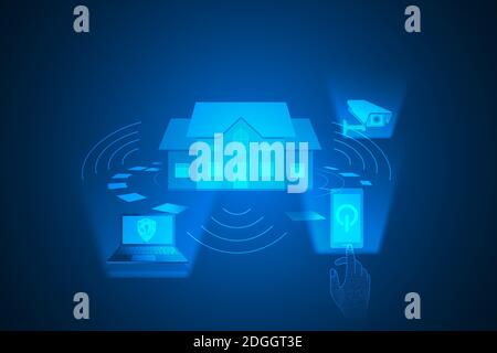 Smart Home und digitale Steuerung futuristische Technologie abstrakter Hintergrund. Stock Vektor