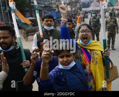 Agartala. Tripura, Indien. Dezember 2020. Ckongressbefürworter zur Unterstützung des gesamten indischen Bauernstreiks. Kredit: Majority World CIC/Alamy Live Nachrichten Stockfoto