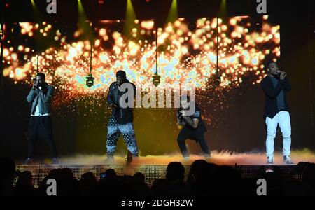 JLS auf der Bühne während des Capital FM Jingle Bell Ball 2012 in der O2 Arena, London. Stockfoto