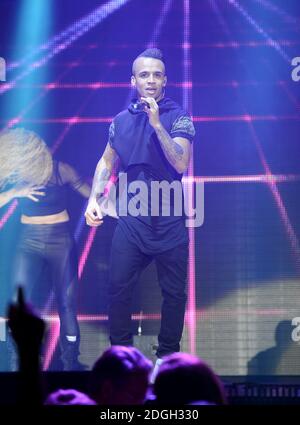 Aston Merrygold von JLS auf der Bühne während des Capital FM Jingle Bell Ball 2012 in der O2 Arena, London. Stockfoto